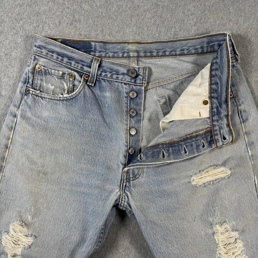 Levi's 501XX Jeans USA Made Light Wash Distressed Button Fly Size 35x31